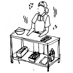 Original line drawing of a baker